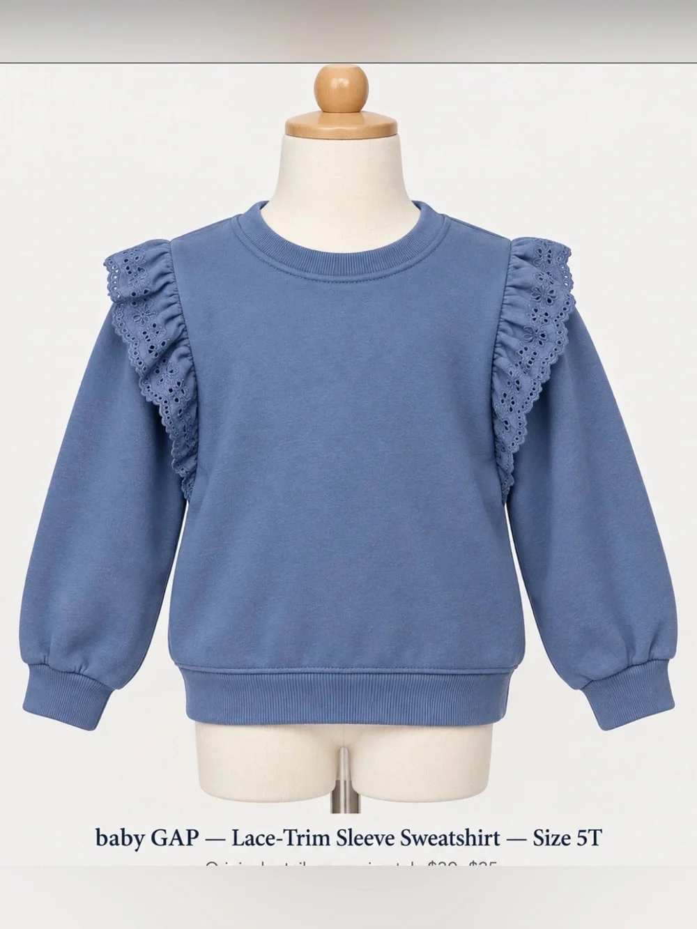 GAP Kids Dusty Blue Lace-Trim Shoulder Sweatshirt, Size 5T